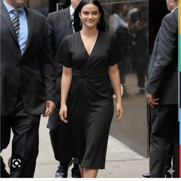 A.L.C. Edie Linen Blend Wrap Midi Dress Black V-Neck Stretch ASO Celebrity Sz 4